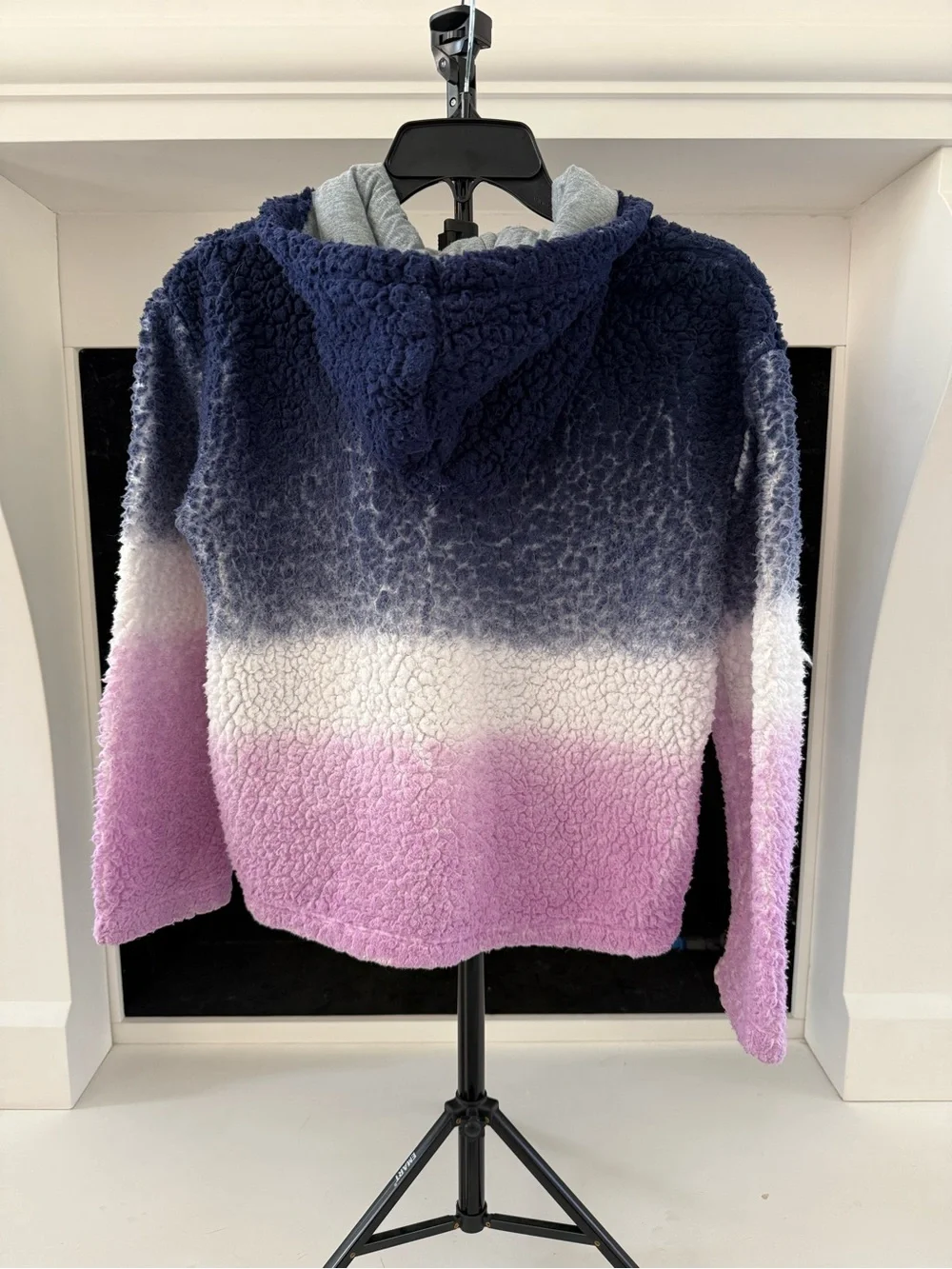 Justice Gradient Sherpa Half-Zip Hoodie in Navy, White & Pink